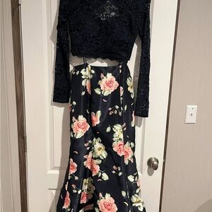 Sequin Hearts Navy Blue Floral Prom Dress